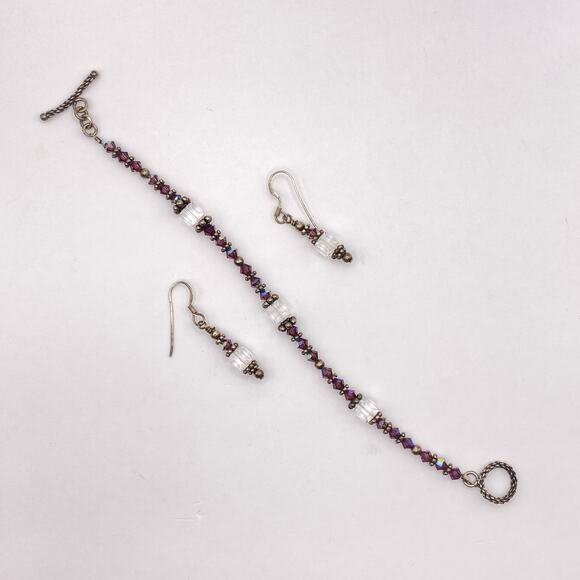 Vintage AB Faceted Crystal Bead Earrings Bracelet Sterling Silver Toggle - Picture 4 of 11